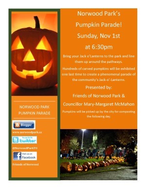 Nov 1 – Pumpkin Parade in Norwood Park!!